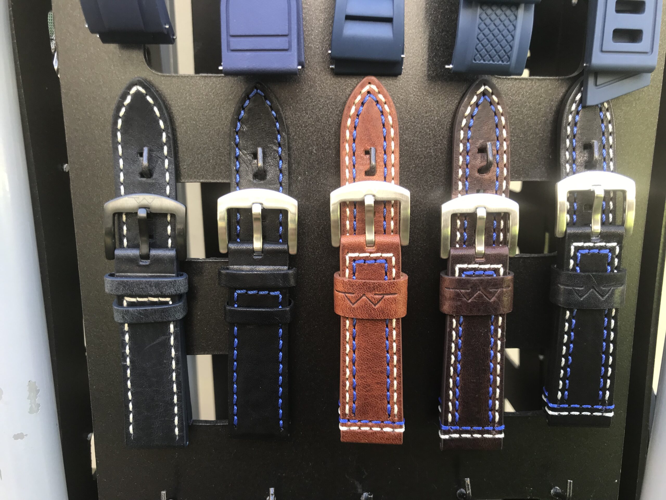 Blue stitching leather bands